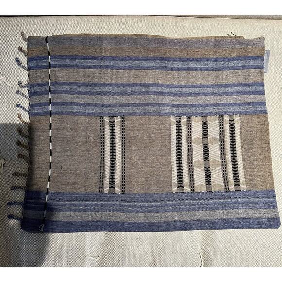 New McGee & Co Linen Blend Accent Pillow Cover Beige Blue Tan Textured - Picture 1 of 9